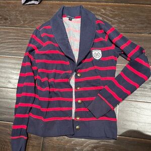 Red and blue striped jacket